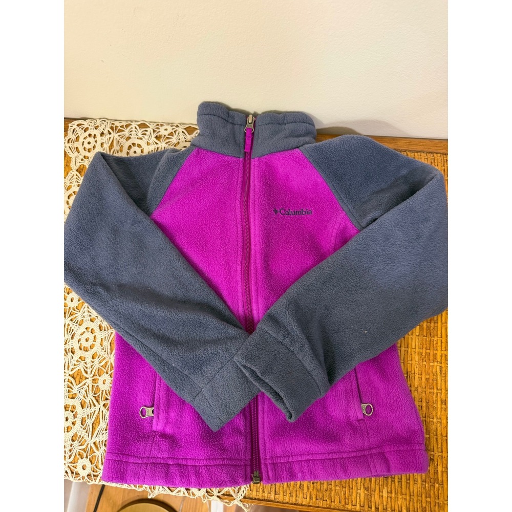 Columbia Kids Fleece Jacket Purple Gray Colorblock Full Zip Size XS